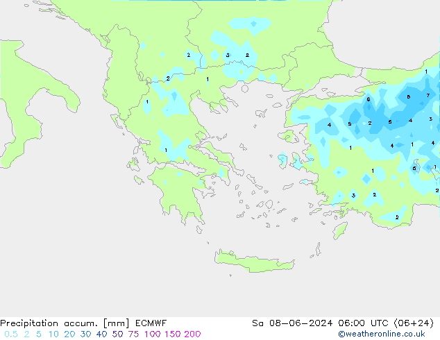 Precipitation accum. ECMWF so. 08.06.2024 06 UTC