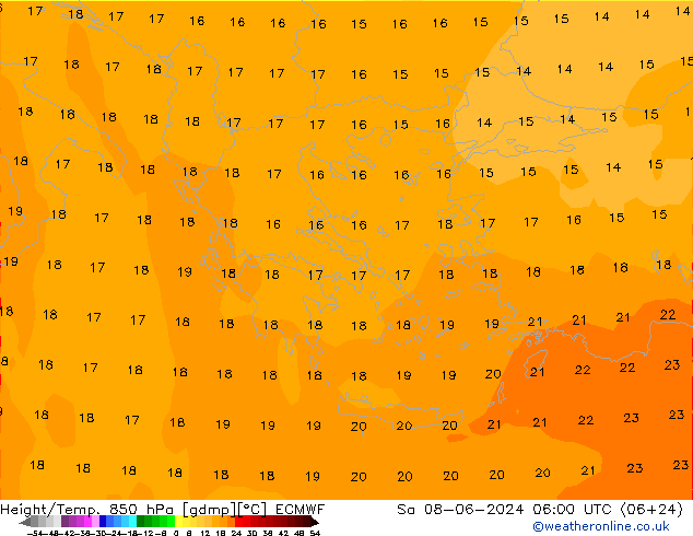 Height/Temp. 850 hPa ECMWF So 08.06.2024 06 UTC