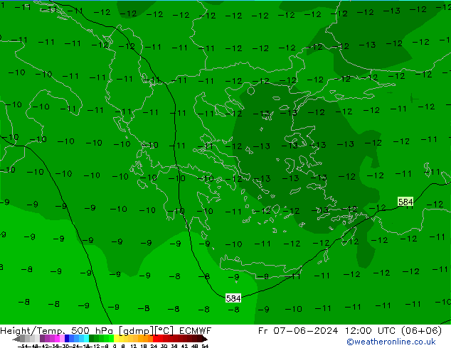 Z500/Rain (+SLP)/Z850 ECMWF Fr 07.06.2024 12 UTC