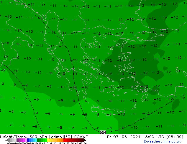 Hoogte/Temp. 500 hPa ECMWF vr 07.06.2024 15 UTC