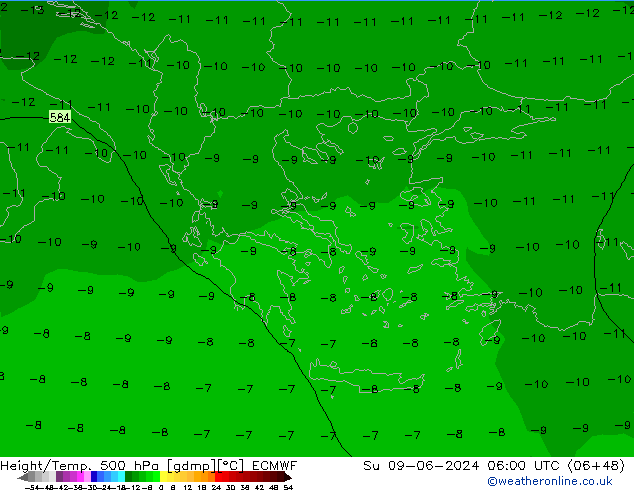 Z500/Rain (+SLP)/Z850 ECMWF Su 09.06.2024 06 UTC