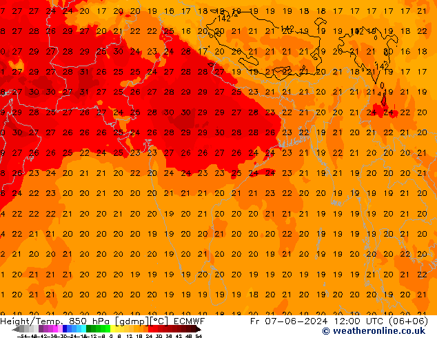 Z500/Rain (+SLP)/Z850 ECMWF Fr 07.06.2024 12 UTC