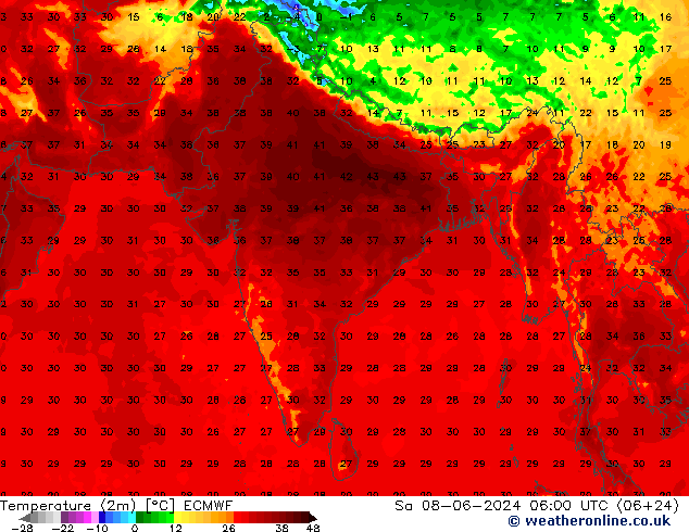 карта температуры ECMWF сб 08.06.2024 06 UTC