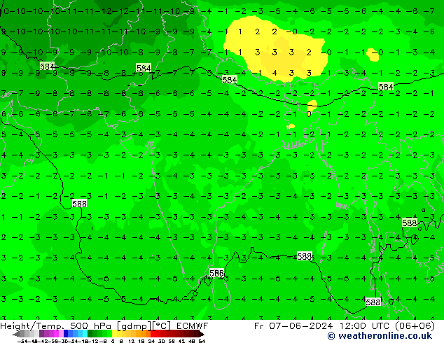 Z500/Rain (+SLP)/Z850 ECMWF Fr 07.06.2024 12 UTC