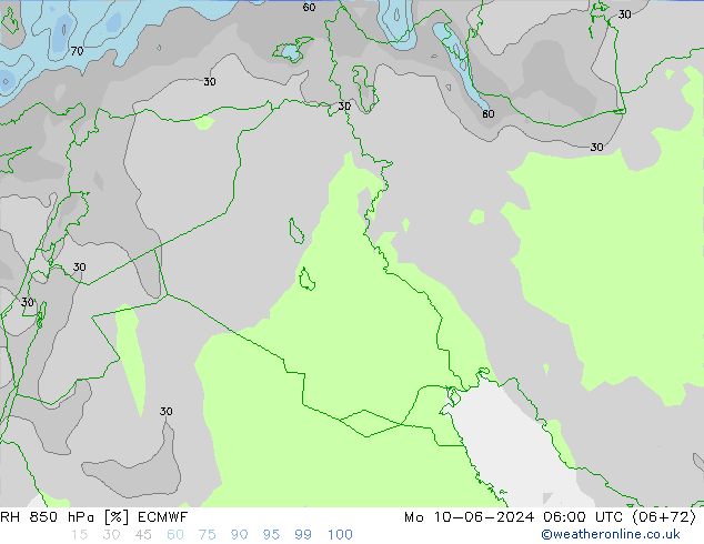 RH 850 гПа ECMWF пн 10.06.2024 06 UTC