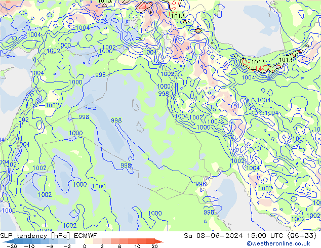 Tendenza di Pressione ECMWF sab 08.06.2024 15 UTC