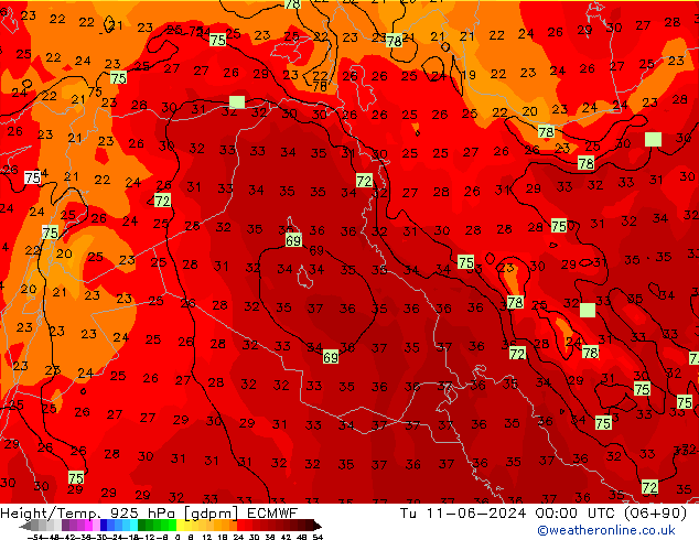 Hoogte/Temp. 925 hPa ECMWF di 11.06.2024 00 UTC