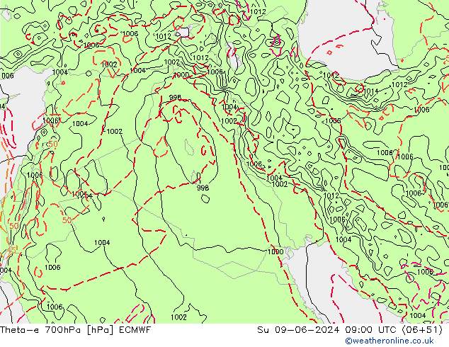 Theta-e 700hPa ECMWF dim 09.06.2024 09 UTC