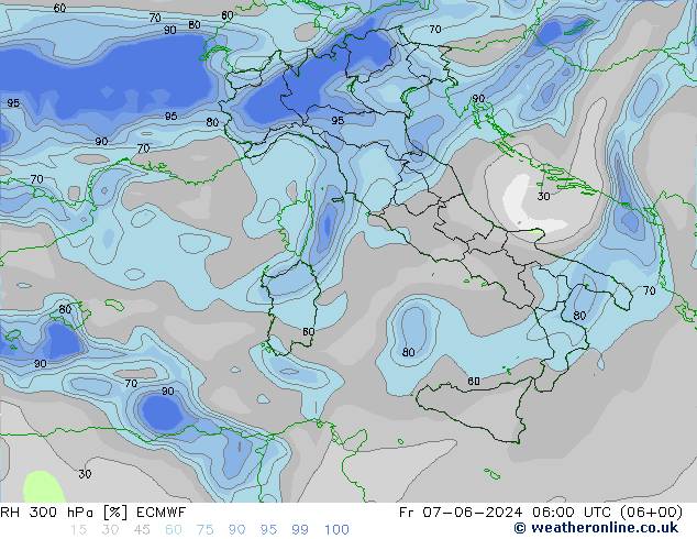 RH 300 hPa ECMWF ven 07.06.2024 06 UTC