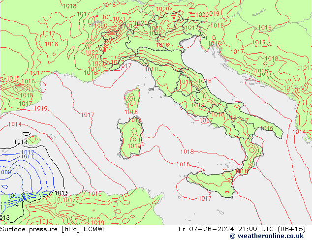 Pressione al suolo ECMWF ven 07.06.2024 21 UTC