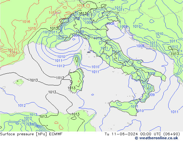 Surface pressure ECMWF Tu 11.06.2024 00 UTC