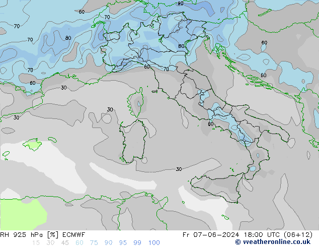 RH 925 hPa ECMWF Fr 07.06.2024 18 UTC