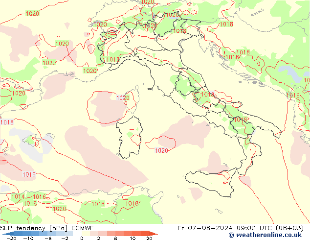 Tendenza di Pressione ECMWF ven 07.06.2024 09 UTC