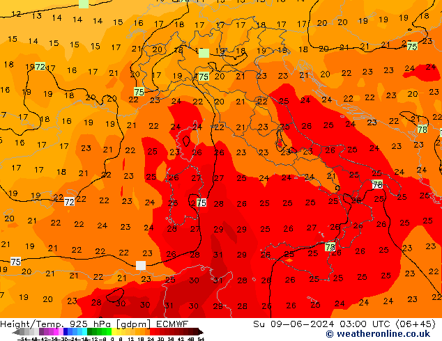 Height/Temp. 925 гПа ECMWF Вс 09.06.2024 03 UTC