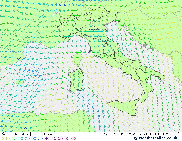 Wind 700 hPa ECMWF Sa 08.06.2024 06 UTC