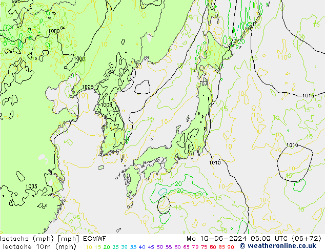 Isotachs (mph) ECMWF Mo 10.06.2024 06 UTC