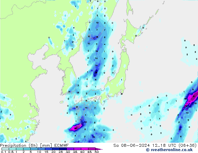 Z500/Rain (+SLP)/Z850 ECMWF so. 08.06.2024 18 UTC