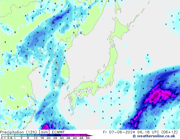 Precipitation (12h) ECMWF Fr 07.06.2024 18 UTC