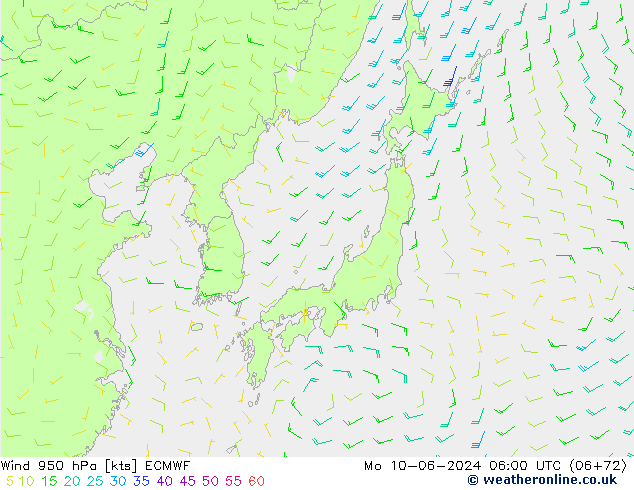 wiatr 950 hPa ECMWF pon. 10.06.2024 06 UTC