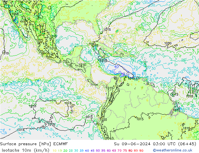 Isotachs (kph) ECMWF Dom 09.06.2024 03 UTC