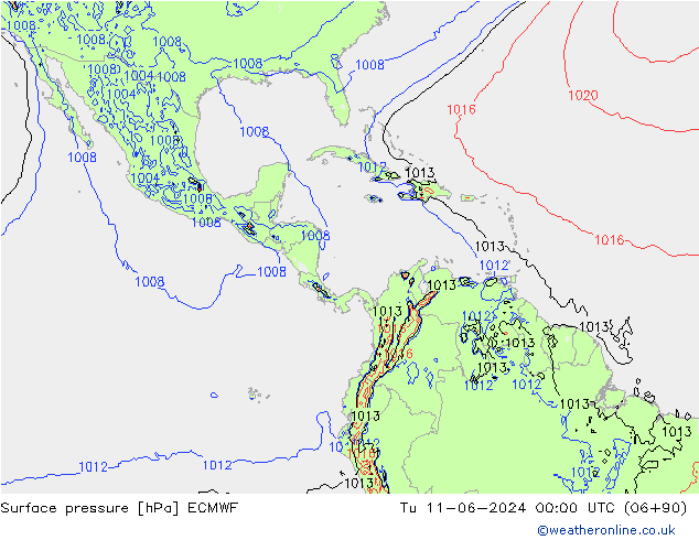 Surface pressure ECMWF Tu 11.06.2024 00 UTC