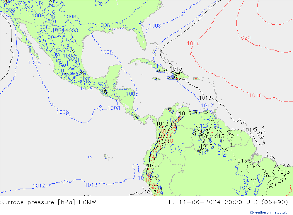 приземное давление ECMWF вт 11.06.2024 00 UTC