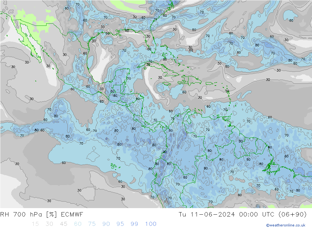 Humedad rel. 700hPa ECMWF mar 11.06.2024 00 UTC