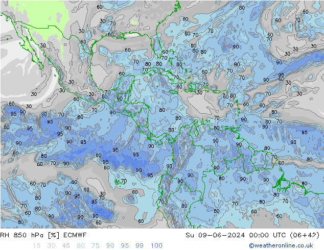 RH 850 hPa ECMWF Su 09.06.2024 00 UTC