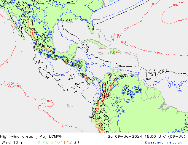 High wind areas ECMWF Dom 09.06.2024 18 UTC