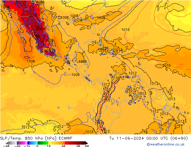 SLP/Temp. 850 hPa ECMWF Di 11.06.2024 00 UTC