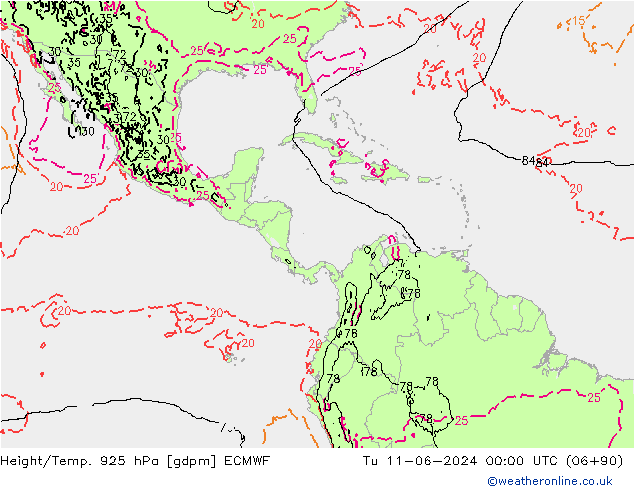 Geop./Temp. 925 hPa ECMWF mar 11.06.2024 00 UTC