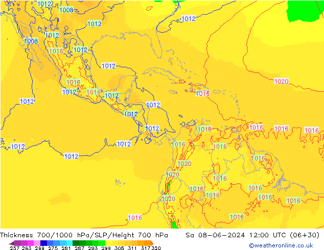 Thck 700-1000 hPa ECMWF sab 08.06.2024 12 UTC