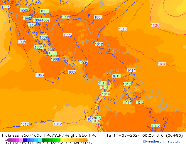 Thck 850-1000 гПа ECMWF вт 11.06.2024 00 UTC