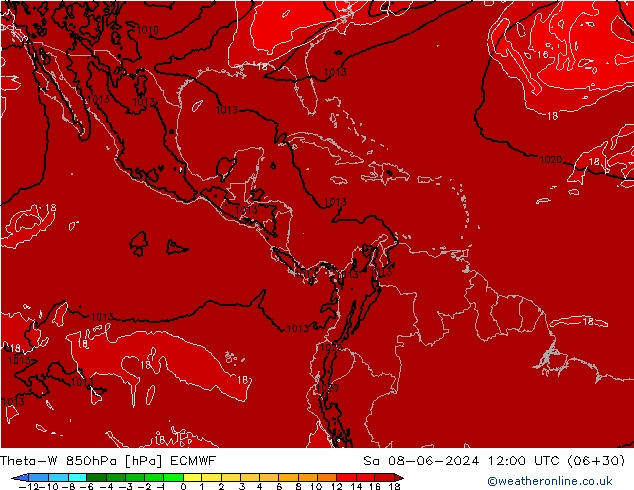 Theta-W 850hPa ECMWF sab 08.06.2024 12 UTC