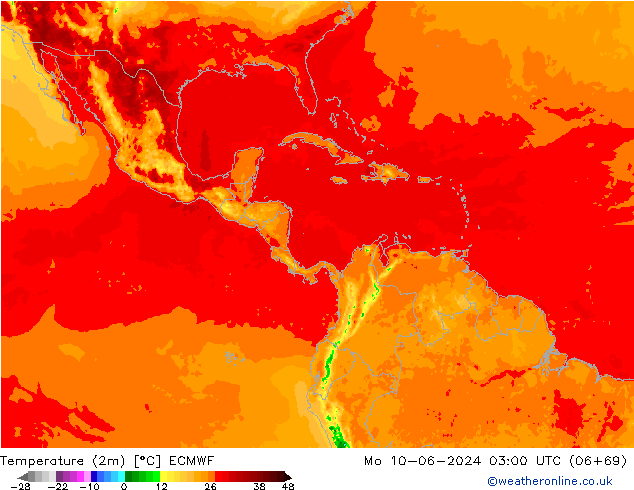 Temperature (2m) ECMWF Mo 10.06.2024 03 UTC