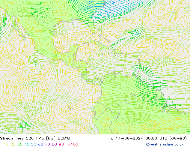 Linha de corrente 500 hPa ECMWF Ter 11.06.2024 00 UTC