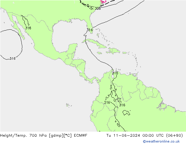 Height/Temp. 700 hPa ECMWF Tu 11.06.2024 00 UTC