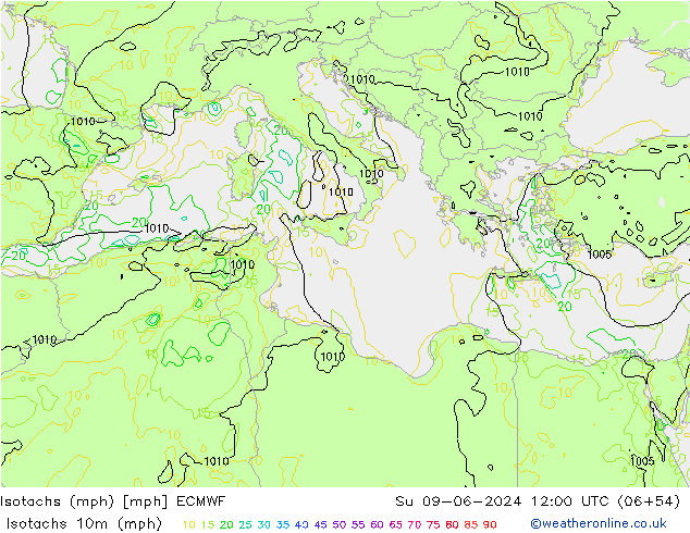 Isotachs (mph) ECMWF Su 09.06.2024 12 UTC