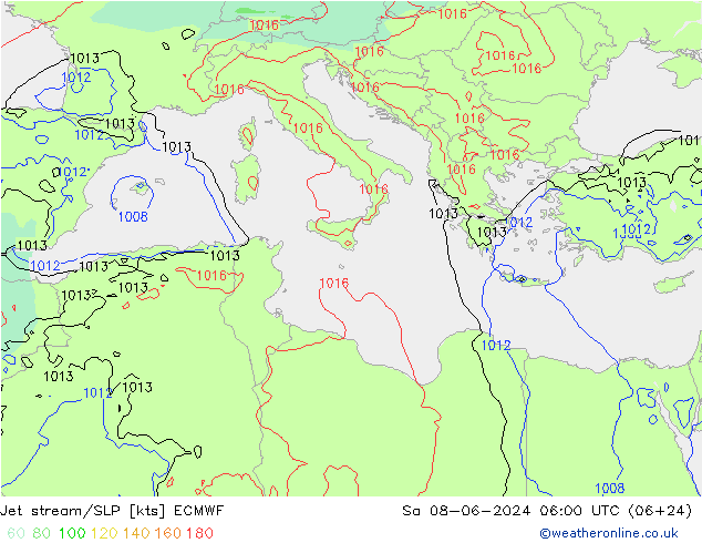 Corrente a getto ECMWF sab 08.06.2024 06 UTC