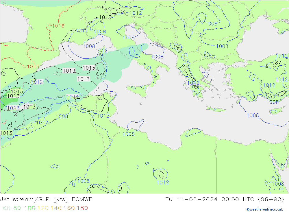 Prąd strumieniowy ECMWF wto. 11.06.2024 00 UTC