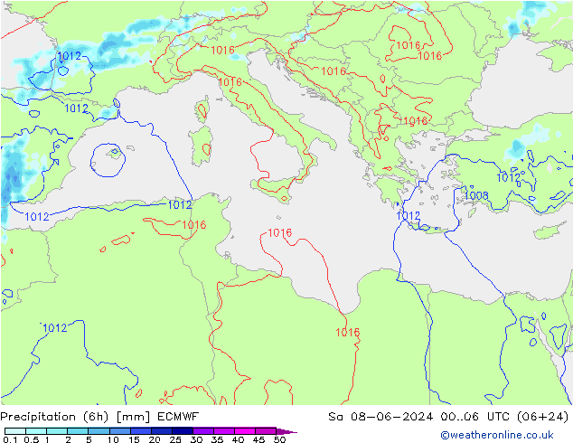 Z500/Rain (+SLP)/Z850 ECMWF sab 08.06.2024 06 UTC