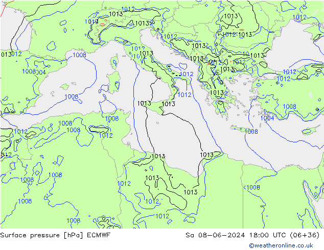 Atmosférický tlak ECMWF So 08.06.2024 18 UTC