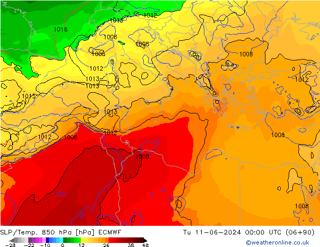 SLP/Temp. 850 hPa ECMWF di 11.06.2024 00 UTC