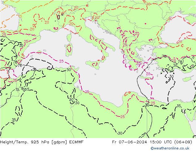 Height/Temp. 925 hPa ECMWF Fr 07.06.2024 15 UTC