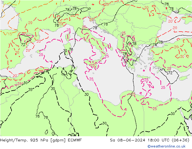 Yükseklik/Sıc. 925 hPa ECMWF Cts 08.06.2024 18 UTC