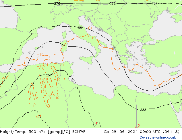 Z500/Rain (+SLP)/Z850 ECMWF Sa 08.06.2024 00 UTC