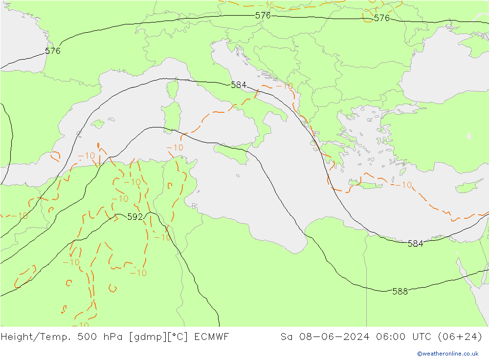 Z500/Rain (+SLP)/Z850 ECMWF sab 08.06.2024 06 UTC