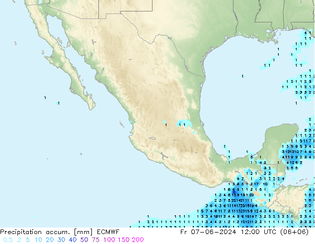 Precipitation accum. ECMWF Fr 07.06.2024 12 UTC