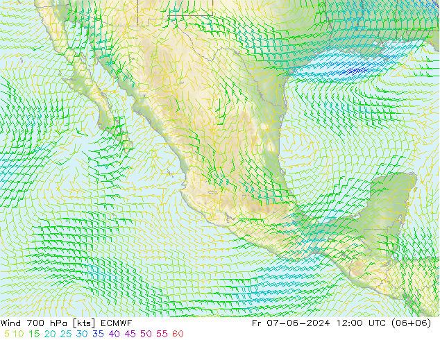 Vento 700 hPa ECMWF ven 07.06.2024 12 UTC