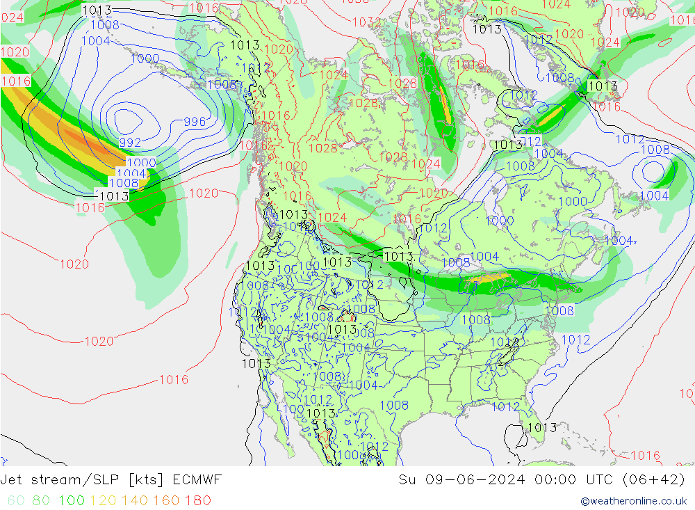 Jet Akımları/SLP ECMWF Paz 09.06.2024 00 UTC